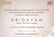 Karan Johar Instagram - I am so delighted and honoured to share this news with you. Dharma Productions & Fox Star Studios have acquired the rights to a beautiful, coming-of-age love story, #Hridayam in Hindi, Tamil & Telugu – all the way from the south, the world of Malayalam cinema. Thank you @visakhsubramaniam & @cinemasmerryland for this huge win. Can't wait for you to see it! More updates incoming, stay tuned!❤️ @apoorva1972 @dharmamovies @foxstarhindi #FoxStarStudios
