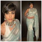 Mandira Bedi Instagram - Stepped out to step onto stage.. but sporting nothing but my #SaturdayBest ! ✨🧿❤️ Saree Magic : @ekayabanaras 💖 Jewelery Sparkle : @azotiique 🤍 And my hair.. painted and sculpted by my fav: @farah.tarapore @bespokesalon_in ❤️