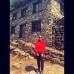 Manisha Koirala Instagram - I love red..and this picture the main character is the old stone house that I love near #lukla Lukla Solukhumbu