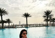 Mehrene Kaur Pirzada Instagram - "When you have the whole pool to yourself." 💦 #waterbaby I have collaborated with @all_mea and lived the Limitless life at @rafflespalmdubai Now you too can become a Millionaire member of ALL. Simply follow @all_mea to stay updated with limitless offers and a chance to win 1M reward points. #MILLIONAIREbyALL #LiveLimitless #RafflesPalm Raffles The Palm Dubai