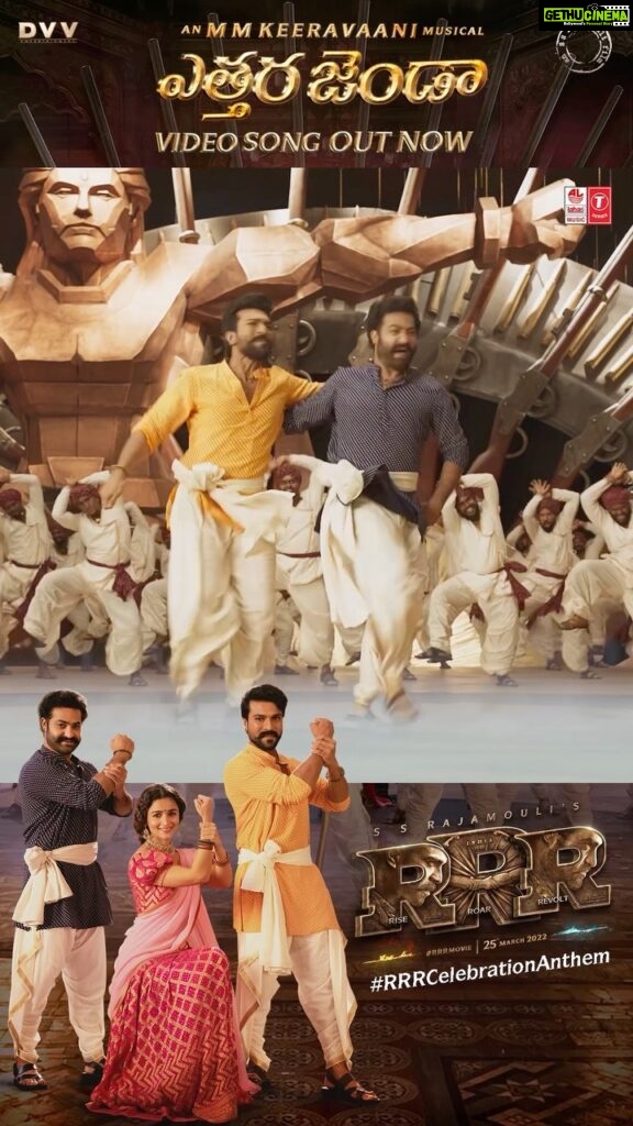N. T. Rama Rao Jr. Instagram - Celebrate the magic of Indian Cinema with #RRRMovie from March 25th… The joyful #RRRCelebrationAnthem, #EttharaJenda is here! 🕺🏻💃🏻🕺🏻 #EttharaJenda #Sholay #Koelae #EtthuvaJenda #EtthukaJenda @ssrajamouli @ajaydevgn @aliaabhatt #mmkeeravaani @oliviakmorris @rrrmovie @dvvmovies @laharimusic @tseries.official #RRRMovie