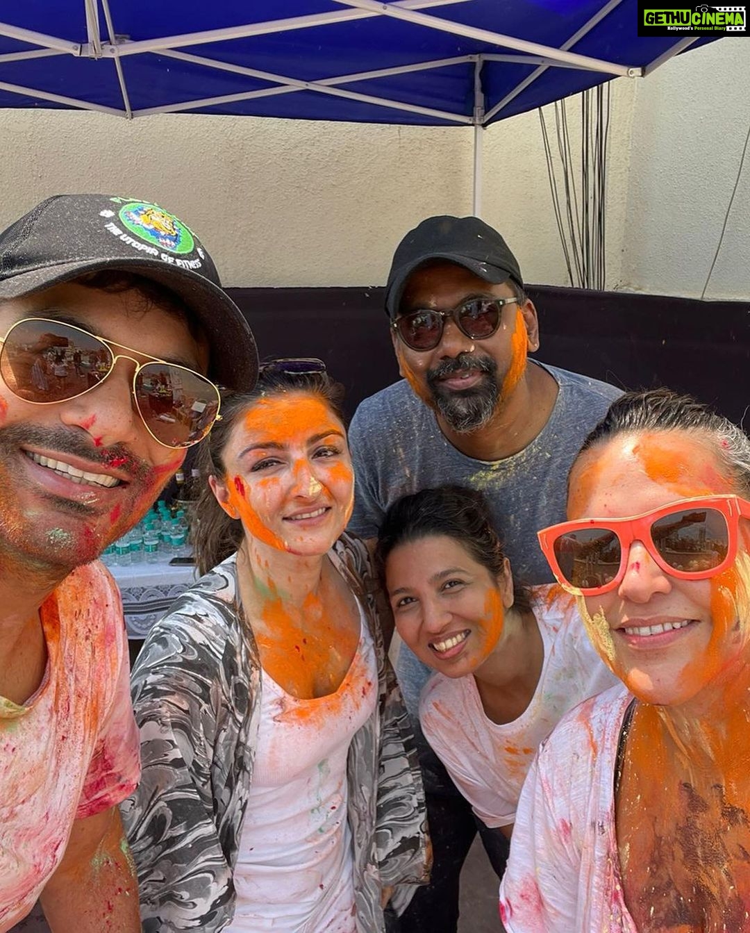 Neha Dhupia Instagram - The best kinda mess! From ours to yours … #happyholi 💜💜💜💜