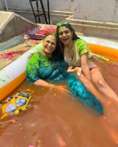 Neha Dhupia Instagram - The best kinda mess! From ours to yours … #happyholi 💜💜💜💜