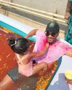 Neha Dhupia Instagram - The best kinda mess! From ours to yours … #happyholi 💜💜💜💜