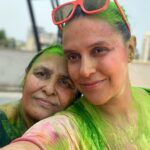 Neha Dhupia Instagram - The best kinda mess! From ours to yours … #happyholi 💜💜💜💜