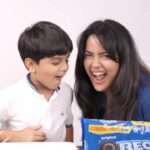 Sameera Reddy Instagram - Hans and I had a blast with the new Oreo cookies! And yes you heard that right, the new Oreo pack has Alphabet cookies! But that’s not it, just log on to www.oreoplay.in and scan any 4 cookies to play some exciting games, like we did! Go ahead and play like a kid with your child while enjoying some much-needed fun with the new Oreo cookies! Grab a pack from the store next to you and join in on our playtime! @oreo.india #SayItWithOreo #Oreo #OreoIndia #StayPlayful