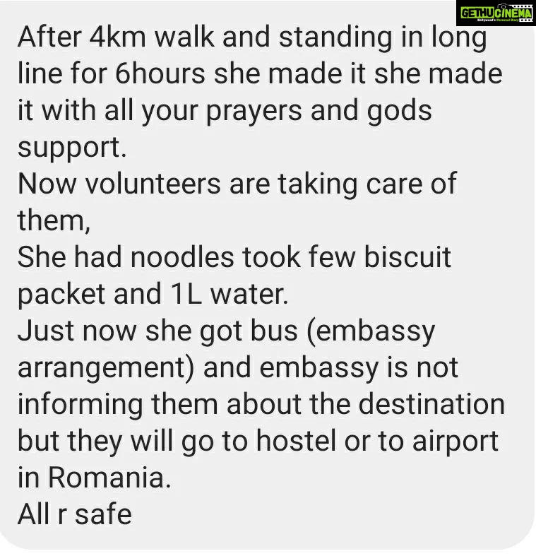Sanam Shetty Instagram - Happy to hear one of the stranded Indian students has made it to safety area today. Reached Moldova now. Thanks to everyone who are sharing live updates on my DM. Gives hopes to many in this chaotic situation. #updates #IndiansInUkraine #indianembassy #OperationGanga #ukraine
