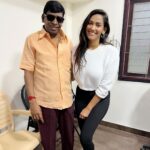 Sanjana Singh Instagram - Very happy to working with legendary Actor Vadivelu sir, thank you so much Sir for being kind and supportive it is really amazing experience, thank you so much to suraj sir having me on board and all the love and support which you give me in the shooting spot I feel so grateful , Producer :@lyca_production Director : suraj sir movie name : Naai sekar returns