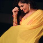 Sherin Instagram – 💛💛💛
📸 – @dharshanswaroop @hharsha29 
#sherin #yellowsaree #saree #indian #love