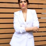 Shraddha Das Instagram - Are you in the mood for a little white? 😉 📸 @snehzala Styling : @artbyavnee , @thewandermannequin Pant Suit : @chatenyamittalofficial Hair and Make up : @versatile_makeoversartist #whiteonwhite #formallook #whitepantsuit #shraddhadas #event Chembur,Mumbai