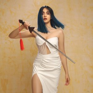 Adah Sharma Instagram - Adah ki Adah 007 (or the 7.0 version 🙃) . . . 📸 @faizialiphotography Styled by @juhi.ali Hair @snehal_uk Wearing @tabeerindia @triptigoy 💪 @jagats38 #100YearsOfAdahSharma #adahsharma #sword