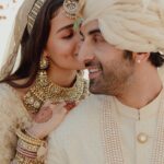 Alia Bhatt Instagram - Today, surrounded by our family and friends, at home … in our favourite spot - the balcony we’ve spent the last 5 years of our relationship - we got married. With so much already behind us, we can’t wait to build more memories together … memories that are full of love, laughter, comfortable silences, movie nights, silly fights, wine delights and Chinese bites. Thank you for all the love and light during this very momentous time in our lives. It has made this moment all the more special. Love, Ranbir and Alia ✨♥️♾