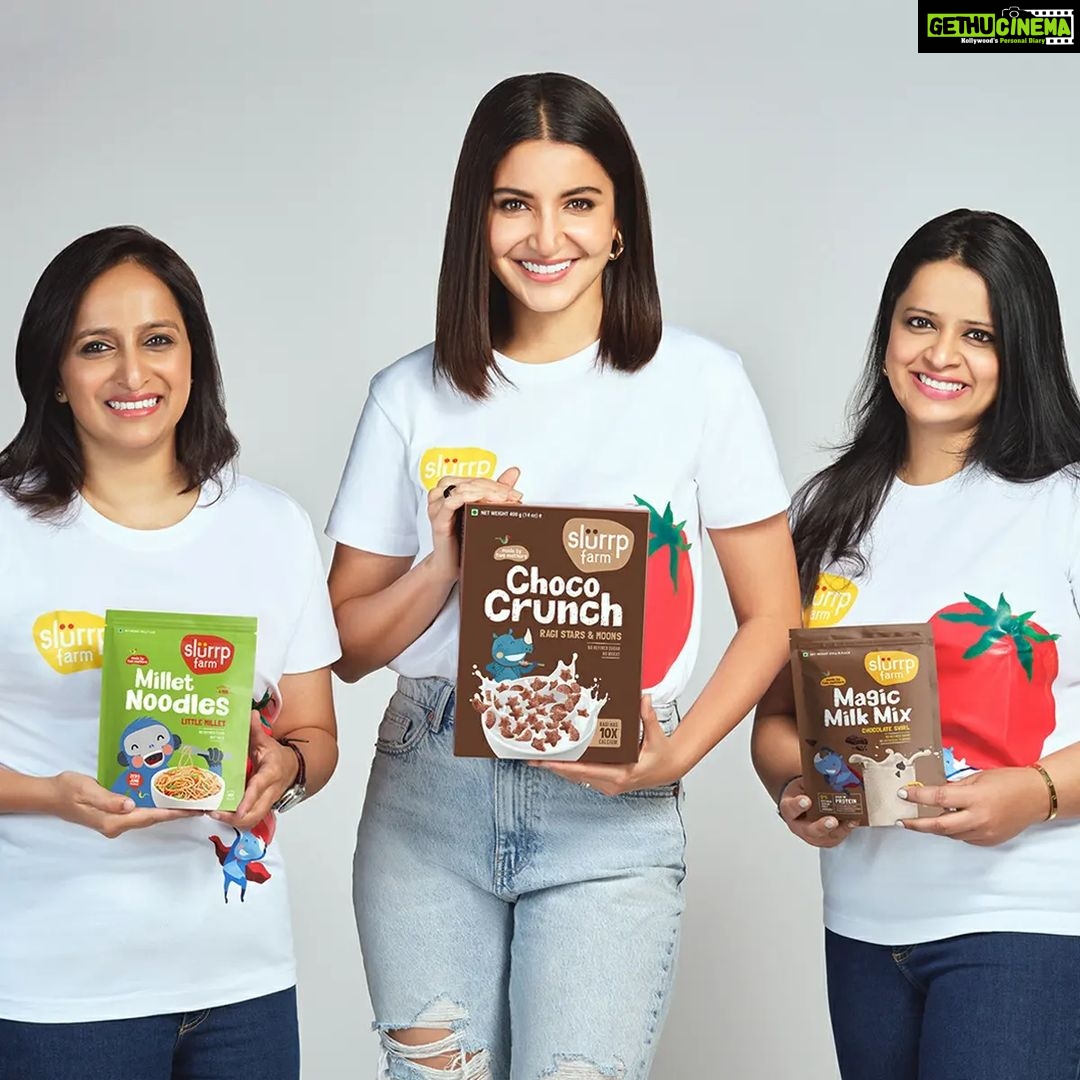 Anushka Sharma Instagram - When I first tried @slurrpfarm at home, I just fell in love 😍 I met the 2 mothers who started it and we instantly connected on the need to change the way kids and families eat. Excited to announce that I am now a strategic partner and investor at Wholsum Foods and brand ambassador for Slurrp Farm, along with other soon to-be-launched brands at Wholsum! Feeding our children right today is not enough; we have to make sustainable food choices, to leave them a better planet ♻️❤️🌎 Let’s put millets in the centre of our plates. Let’s give children better food, better memories and a better tomorrow #SlurrpFarm #MadeBy2Mothers #NoJunk #Millets #Collab