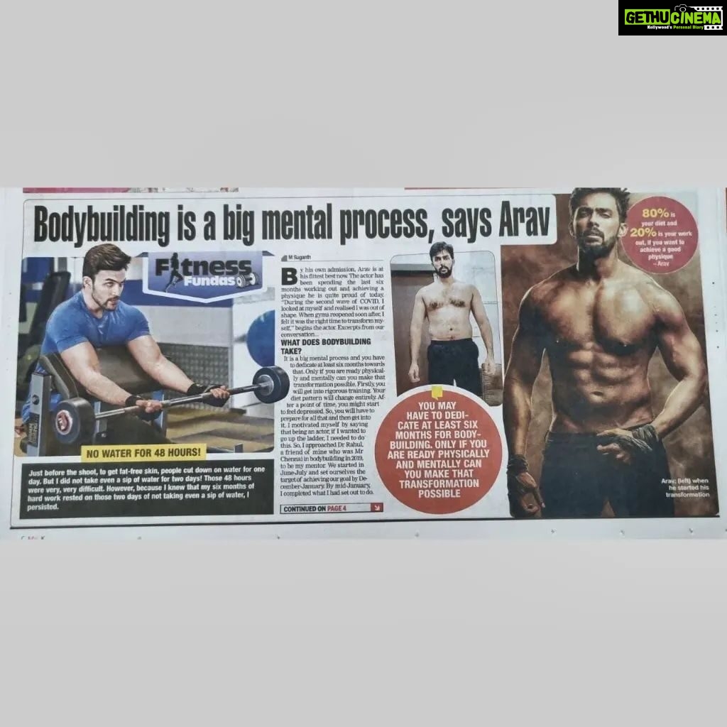Arav Instagram - In today's @chennaitimestoi about my physical transformation Thank you Suganth for the wonderful writeup #aravtransformation #fitnessgoals #fitnessmotivation