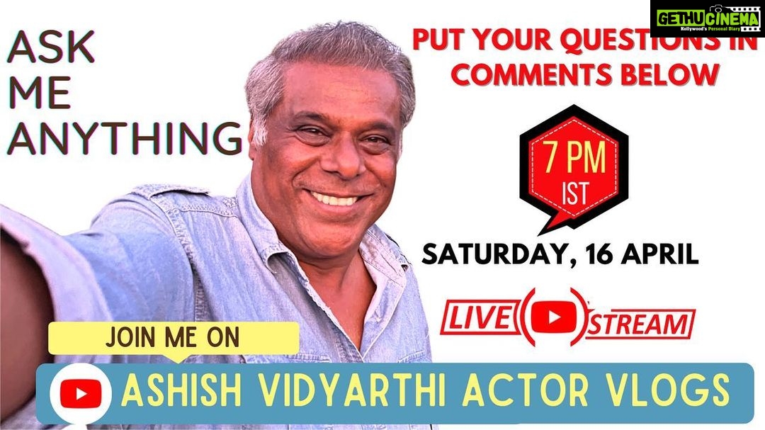 Ashish Vidyarthi Instagram - You have questions on Film’s, Life, Vlogging and Career ? Ask me in the comments below. I shall answer live on my Youtube Channel- Ashish Vidyarthi Actor Vlogs tomorrow Saturday, 16th April at 7PM IST. CLICK THE LINK IN BIO #ama #askmeanything #actorvlogs #ashishvidyarthi #youtube #weekend Mumbai, Maharashtra