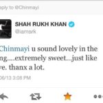 Chinmayi Instagram – Throwback to when Titli released. 

The one time I got appreciated in public by anyone in the Industry and it was SRK. I remember breaking down and laughing at the same time.

That was also around the time people made be believe I wasnt good enough a singer. The brainwashing was soo subtle yet powerful enough that I was mind-effed into quitting singing altogether. Coupled with the fact that my own Mother-Guru never once said I sang well enough ever I guess I believed I was terrible. 

If there was one thing I learned from this man – people always remember how you made them feel. And this man genuinely, truly makes everyone he meets feel like the most important, precious person in the world. I have Shekhar sir and Vishal sir to thank for this. 

And guess what – I recorded Titli when i had a neck injury and couldn’t move my right arm due to the C1-C2 on my neck pinching a nerve. The stories of how some of my biggest hit songs were sung always have a pretty strange backstory. I remember I couldnt move my hand to shake hands with Shekhar sir when he came to Chennai to record 🙏😂

Good times.