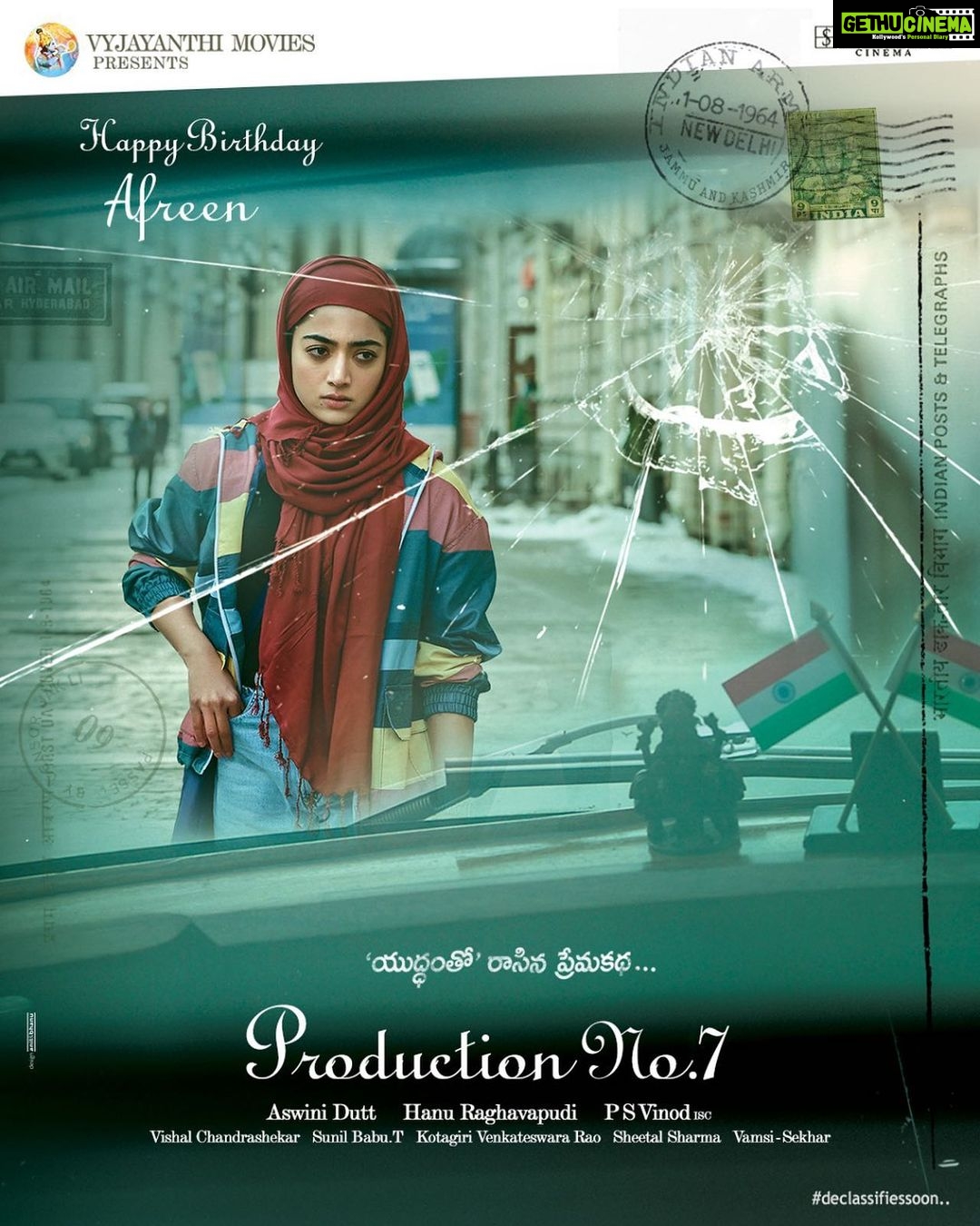 Dulquer Salmaan Instagram - Meet our rebellious #Afreen as she unravels one of the most beautiful tales ever. Happy birthday @rashmika_mandanna ♥️ ! So glad you’re a part of this film and bringing your joie de vivre to it 🤗🤗 #declassifiessoon @dqsalmaan @hanurpudi @mrunalthakur #AshwiniDutt @composer_vishal #PSVinod @mrsheetalsharma @vyjayanthimovies @swapnacinema @swapnaduttchalasani @priyankacdutt @sonymusic_south