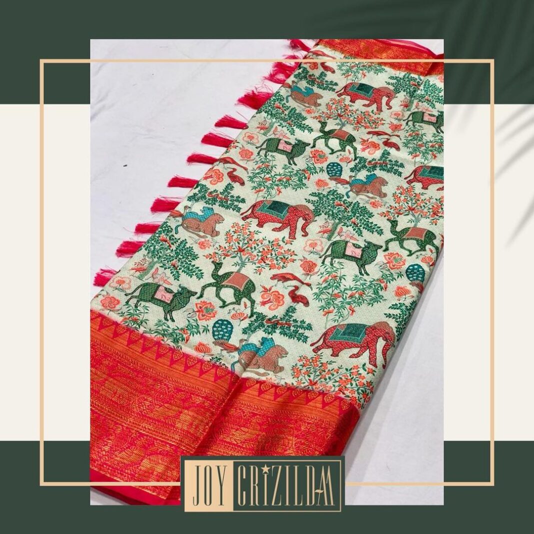 Joy Crizildaa Instagram - Kalamkari ❤️ Soft banarasi silk To place an order Kindly DM ! ❤️ Disclaimer : color may appear slightly different due to photography No exchange or return Unpacking video must for any sort of damage complaints Threads here and there, missing threads,colour smudges are not considered as damage as they are the result in hand woven sarees. #joycrizildaa #joycrizildaasarees #handloom #onlineshopping #traditionalsaree #sareelove #sareefashion #chennaisaree #indianwear #sari #fancysarees #iwearhandloom #sareelovers #sareecollections #sareeindia