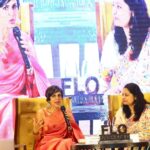 Mandira Bedi Instagram - @ficciflohyderabad extended their hospitality to me and had me over for a lovely event. ❤️✨🧿it was a terrific experience addressing a group of talented and accomplished ladies.. The talk was moderated by chairperson @shubhraamaheshwari ✨❣️ . . Saree @mavurisilks @entertainmenttleo9 Photo @ajaychouhansphotography