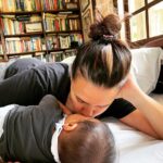 Neha Dhupia Instagram - Many moods of the magic and the madness … we love you our baby boy @guriqdhupiabedi , thank you for coming into our lives … half a year today #halfbirthday 🍰 👦 🏏 @angadbedi @mehrdhupiabedi #location 👆 his dadoos study ! 🏏😍 📖