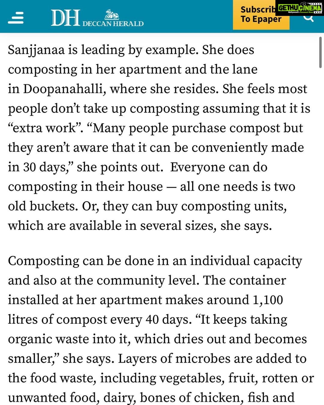 Sanjjanaa Instagram - Hi friends , On World Earth π day we Are here together announcing our initiative to protect and safeguard our environment throughout the year with #sanjjanaafoundation . firstly I humbly like to thank everyone who is picking up all the work that I am doing on Instagram and converting it into articles in their websites newspapers etc β¦ this time I need your Heartly support because we are spreading the message about how we can protect our environment . when I say I love my mother earth I truly love my earth like my mother . The environmental issues of pollution garbage disposal are somethings I feel very worried about and used to feel helpless about it all these days . By spreading the message of how important composting is in each and every home I feel satisfied that I am doing my bit to serve the society β¦ please help me to spread the awareness and importance of composting everybody . You can email us for more interviews on the same on sanjjanaafoundation@gmail.com with your contact details attached . Thank you @deccanherald for the positive coverage . we will be very happy to be talking to as many as people to spread this social awareness . πππ thank you team @stonesoup.in for your unconditional support . Congratulations to miss Bhavna and all other founders for the coverage and the great work that they are doing . @sanjjanaafoundation , #sanjjanaagalranifoundation is humbled to be associated with you . Indiranagar 100ft Road