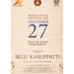 Sunaina Instagram – Excited and proud!!! #SILLUKARUPPATTI releasing worldwide on the 27th of December 2019 ❤️ TRAILER FROM TOMORROW! 
What a fabulous year it has been and such a good note it is ending on ☺️ #Grateful 🙏🏽💫
@halithashameem @yamini.yagnamurthy 
@2d_entertainment