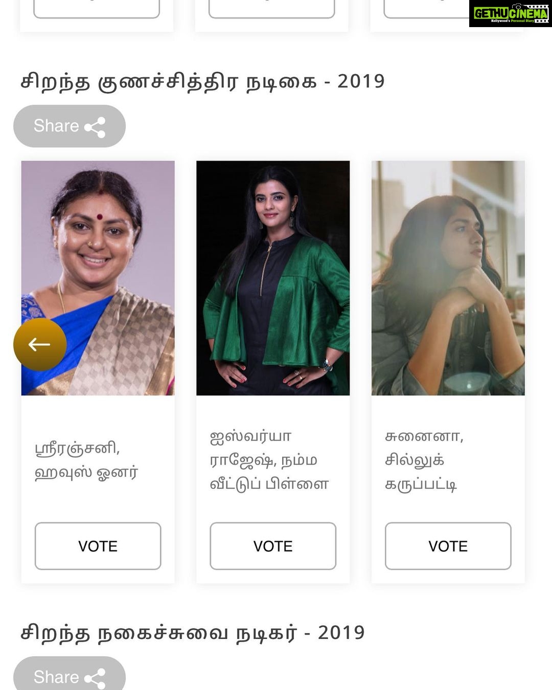 Sunaina Instagram Thank you ananda vikatan awards for the nomination