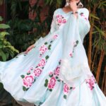 Yuvika Chaudhary Instagram - Enchanting blooms and soothing hues! @yuvikachaudhary twirling in our Sky Blue Handpainted Suit Set is all the style inspiration you need for your next festive look.  Shop this handpainted beauty on our website! www.aachho.com Muse : @yuvikachaudhary Location: @itcrajputana Jewellery: @aachho Styledby: @stylebysugandhasood Photographer: @ajpictography Videographer: @rjprt @chiragbhatia699 Makeup: @raveen_anand @beautybyraveenanand Hair: @sunil_celebrity_stylist Stylish, festive, bright, trendsetting and comfortable ticks all boxes, making it a must-must have in your summer ethnic wardrobe! #suitset #festivewear #celeb #yuvikachaudhary #celebinspired #ootd #potd #fashion #tbt #instagood #art #love #supportindiandesigners #vocalforlocal #newlaunch #newcollection #trending #onlineshopping #ethnicwear #indianwear #aachho #aachhojaipur #aachhodesigns ITC Rajputana, A Luxury Collection Hotel