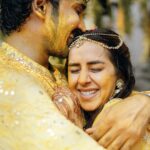 Aadhi Pinisetty Instagram - Dancing through a dhol with our friends and family to staining everyone’s clothes with haldi. Our haldi had showers of love, purity, joy, flowers, laughter and a tons of fun. One of the best way to kickstart our journey with our dear ones 💛✨ Outfit : @varunchakkilam Jewellery: @sheetalzaveribyvithaldas Styled by : @neeraja.kona Make up & Hair : @page3salonalwarpet @dianastylish_muh Wedding Managers & Co Planners : @spizeweddingsandevents Wedding Decor Designers & Co-planners : @thea3project Photography : @theweddingstory_official