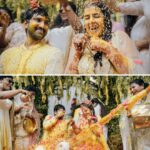 Aadhi Pinisetty Instagram - Dancing through a dhol with our friends and family to staining everyone’s clothes with haldi. Our haldi had showers of love, purity, joy, flowers, laughter and a tons of fun. One of the best way to kickstart our journey with our dear ones 💛✨ Outfit : @varunchakkilam Jewellery: @sheetalzaveribyvithaldas Styled by : @neeraja.kona Make up & Hair : @page3salonalwarpet @dianastylish_muh Wedding Managers & Co Planners : @spizeweddingsandevents Wedding Decor Designers & Co-planners : @thea3project Photography : @theweddingstory_official