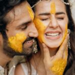 Aadhi Pinisetty Instagram - Dancing through a dhol with our friends and family to staining everyone’s clothes with haldi. Our haldi had showers of love, purity, joy, flowers, laughter and a tons of fun. One of the best way to kickstart our journey with our dear ones 💛✨ Outfit : @varunchakkilam Jewellery: @sheetalzaveribyvithaldas Styled by : @neeraja.kona Make up & Hair : @page3salonalwarpet @dianastylish_muh Wedding Managers & Co Planners : @spizeweddingsandevents Wedding Decor Designers & Co-planners : @thea3project Photography : @theweddingstory_official