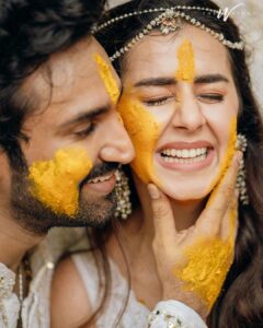 Aadhi Pinisetty Instagram - Dancing through a dhol with our friends and family to staining everyone’s clothes with haldi. 

Our haldi had showers of love, purity, joy, flowers, laughter and a tons of fun. One of the best way to kickstart our journey with our dear ones 💛✨

Outfit : @varunchakkilam 
Jewellery: @sheetalzaveribyvithaldas 
Styled by : @neeraja.kona 
Make up & Hair : @page3salonalwarpet @dianastylish_muh 
Wedding Managers & Co Planners : @spizeweddingsandevents
Wedding Decor Designers & Co-planners : @thea3project
Photography : @theweddingstory_official