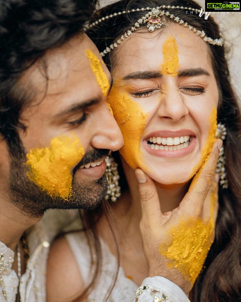 Aadhi Pinisetty Instagram - Dancing through a dhol with our friends and family to staining everyone’s clothes with haldi. Our haldi had showers of love, purity, joy, flowers, laughter and a tons of fun. One of the best way to kickstart our journey with our dear ones 💛✨ Outfit : @varunchakkilam Jewellery: @sheetalzaveribyvithaldas Styled by : @neeraja.kona Make up & Hair : @page3salonalwarpet @dianastylish_muh Wedding Managers & Co Planners : @spizeweddingsandevents Wedding Decor Designers & Co-planners : @thea3project Photography : @theweddingstory_official