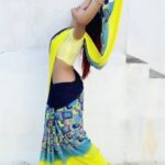 Dharsha Gupta Instagram - 💛💙💗Color is a power which directly influences the soul💗💙💛 Saree- @happy._.sh0pping