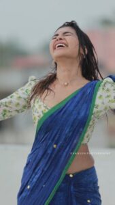 Dharsha Gupta Instagram - 💙🤍Mazhai🤍💙 Costume- @ivalinmabia Vc- @dhanush__photography Choreo- @raghavlee Bts- @imkishorekrish