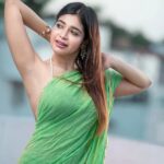 Dharsha Gupta Instagram - 💚Believe in yourself. You are braver than you think, more talented than you know, and capable of more than you imagine💚 Saree- @styled_by_arundev Styled by- @sen_smily_girl Pic- @dhanush__photography