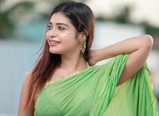 Dharsha Gupta Instagram - 💚Believe in yourself. You are braver than you think, more talented than you know, and capable of more than you imagine💚 Saree- @styled_by_arundev Styled by- @sen_smily_girl Pic- @dhanush__photography