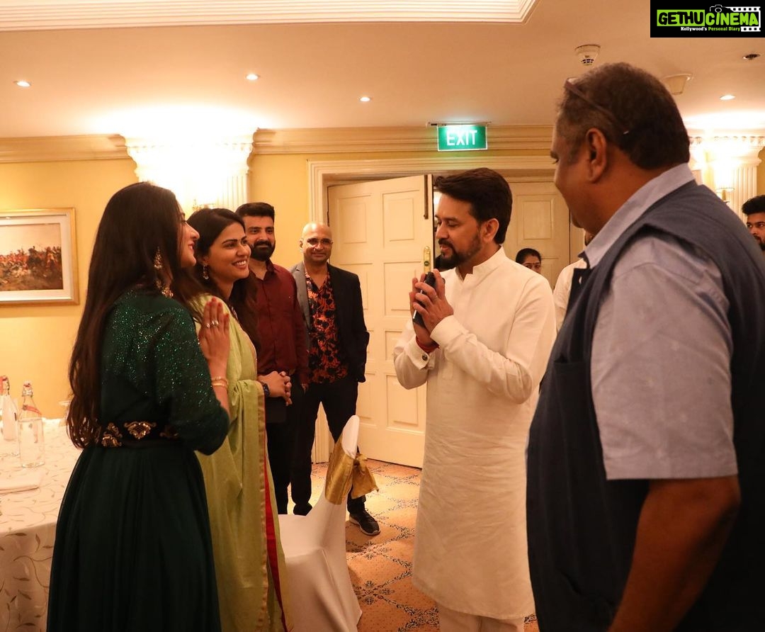Harshika Poonacha Instagram - It was my immense pleasure to have met the young and dynamic Union minister of Sports,Youth affairs and Minister of Information and broadcasting Sri @official.anuragthakur sir in Namma Bengaluru and discuss on the issues our film industry is facing and how he can help us overcome them. Thankyou for your time sir . Thankyou somuch @innovativefilmcity_ Chairman Mr Prasad ,CEO Mrs Upasana and #KCA chairman @suneelpuranik sir for inviting me for this magnificent event π . . . . . . Wearing the beautiful dress by @n4couture β₯οΈ ITC Windsor, a Luxury Collection Hotel
