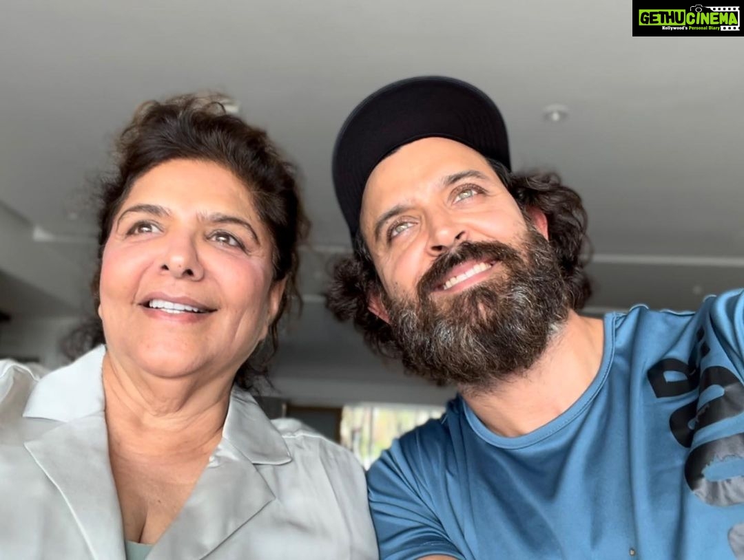 Hrithik Roshan Instagram - Sharing some mama moments with you all on Mother’s Day :) I took her for a movie she didn’t like much. And she taught me some yoga moves I am ecstatic about! Damn mama actually knows a lot of good stuff about strength! Happy Mother’s Day everyone ❤️ Love you mama @pinkieroshan