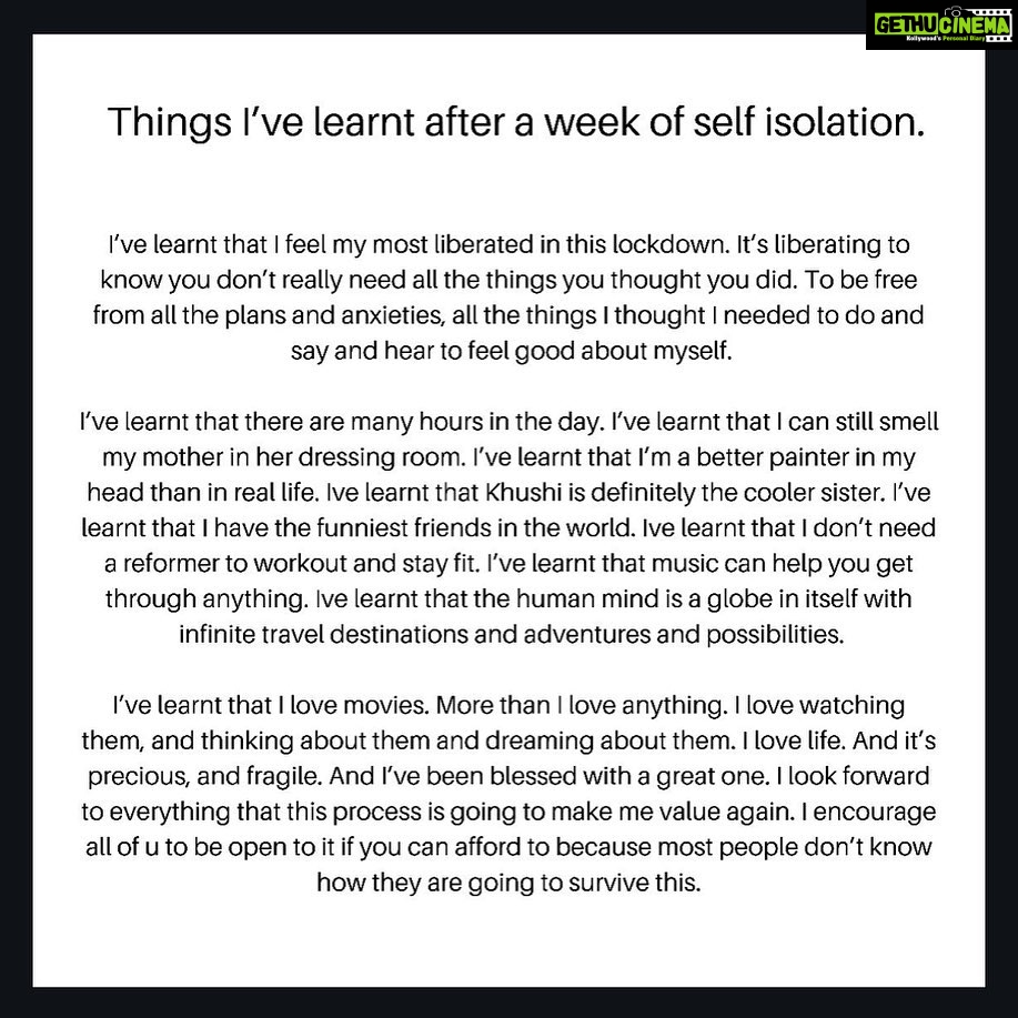Janhvi Kapoor Instagram - Also learnt that I like to write... p.s. wrote this 3 days ago since we started self isolating a little before the lockdown and it had already been a week for me by then.
