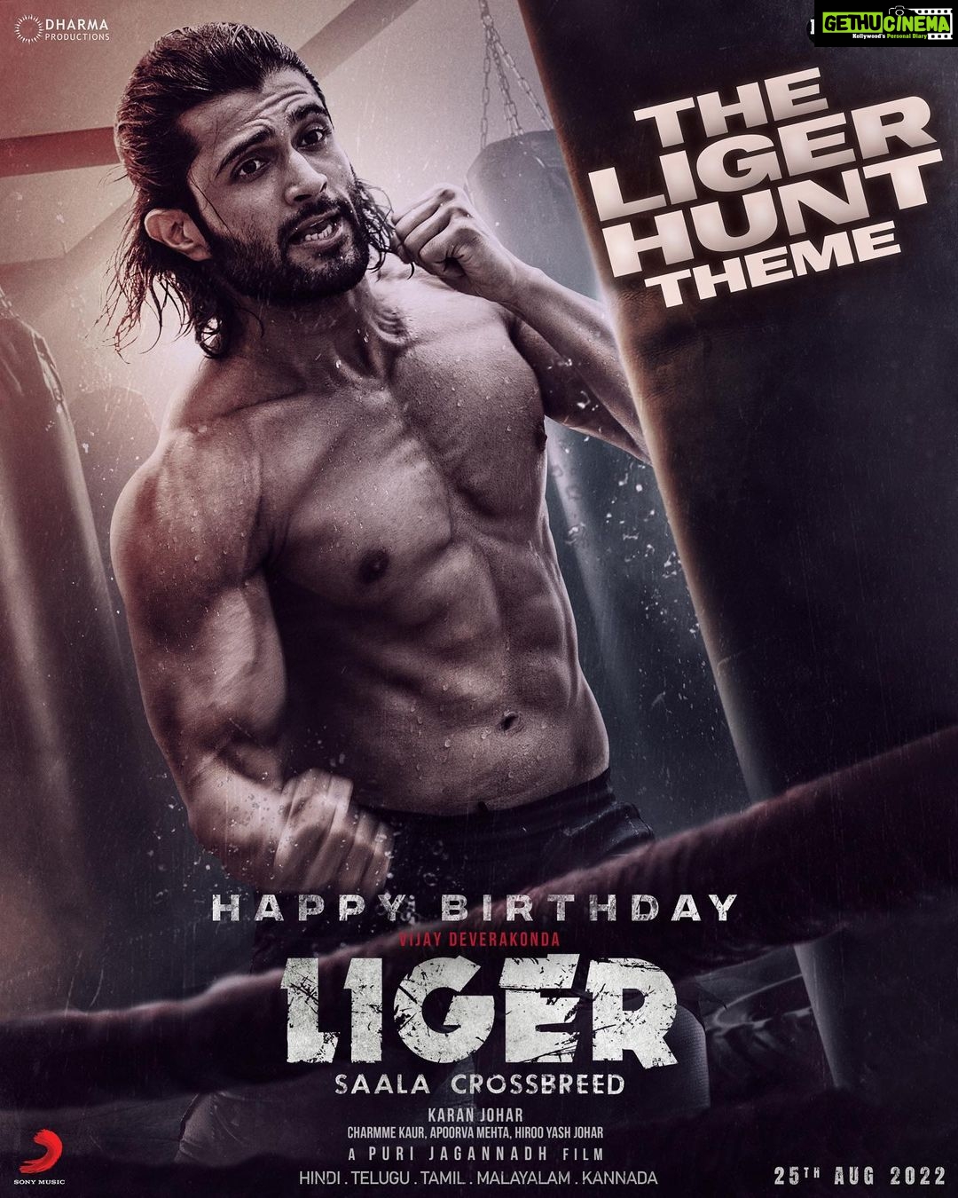 Karan Johar Instagram - He’s the storm that’s about to take over the whole of India! On his special day, presenting #LigerHunt! Happy birthday @thedeverakonda , this year is yours!! @miketyson @ananyapanday #PuriJagannadh @charmmekaur @apoorva1972 @ronitboseroy @meramyakrishnan @vish_666 @vikrammontroseofficial @azeemdayani @dharmamovies @puriconnects @sonymusicindia @sonymusic_south