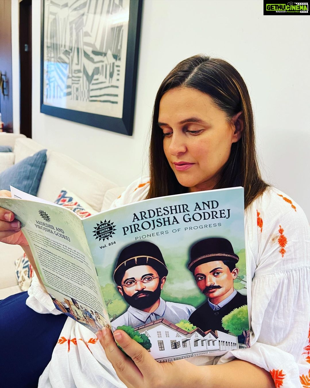 Neha Dhupia Instagram - Sharing something special today. The iconic @amarChitraKatha has collaborated with @godrejandboyce to recognise the life of Godrej’s founder Ardeshir Godrej – as the brand celebrates 125 years! What an incredible moment! I absolutely loved reading Ardeshir’s story. Mehr and I sat down reading this together and I think there is so much that our children can learn from him. Tales of how to overcome challenges, how to find inspiration, how to look at innovation and even teach them at an early age about nation building and the impact it has on our tomorrow. As a mom, I highly recommend you get your child to check out this very special edition of Amar Chitra Katha. #PioneersofProgress #ad
