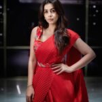 Nikki Galrani Instagram - Lady in red ♥️ Outfit : @thumkaofficial @tifarachennai Earrings : @dior Hair & Make up : @page3salonalwarpet Photography : @kiransaphotography