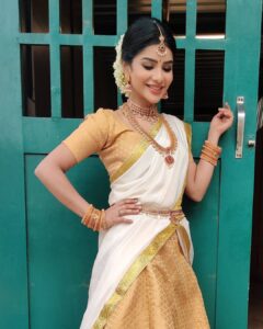 Pavithra Lakshmi Instagram - Wearing @yours_ayshu styled by @indu_ig 
Jewelry @luxefashion_jewellery