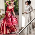Pearle Maaney Instagram - In this Beautiful Small Journey called Life, Play every Role That God throws at you Happily. Accept, Embrace and Celebrate every Moment, because every second is a blessing. Every second counts. Your only job is to be thankful for everything you are given❤️ Be brave enough to be positive. It takes a lot of strength and courage to stay positive. Be strong. 🍀 Peace Love n Music to All 🌸🧿 . . . Click @weddingbellsphotography @sainu_whiteline . . Saree by @milandesignkochi Gown @labelmdesigners Event @eventiaevents Make up @renjurenjimar & @sebastian.miranda.3998 Jewelry @sangeetha916gold Hindu function @sugarplumclt #pearlishwedding #pearlish