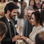 Pearle Maaney Instagram - We received all your blessings... ❤️ Thank You !!! 😘 @srinish_aravind . . . @sainu_whiteline Click Thank u for this beautiful Dream gown by @labelmdesigners Event by @eventiaevents Srini’s suit by @men_in_q_wedding #pearlishwedding Make up @sebastian.miranda.3998 Hair @sudhiar991
