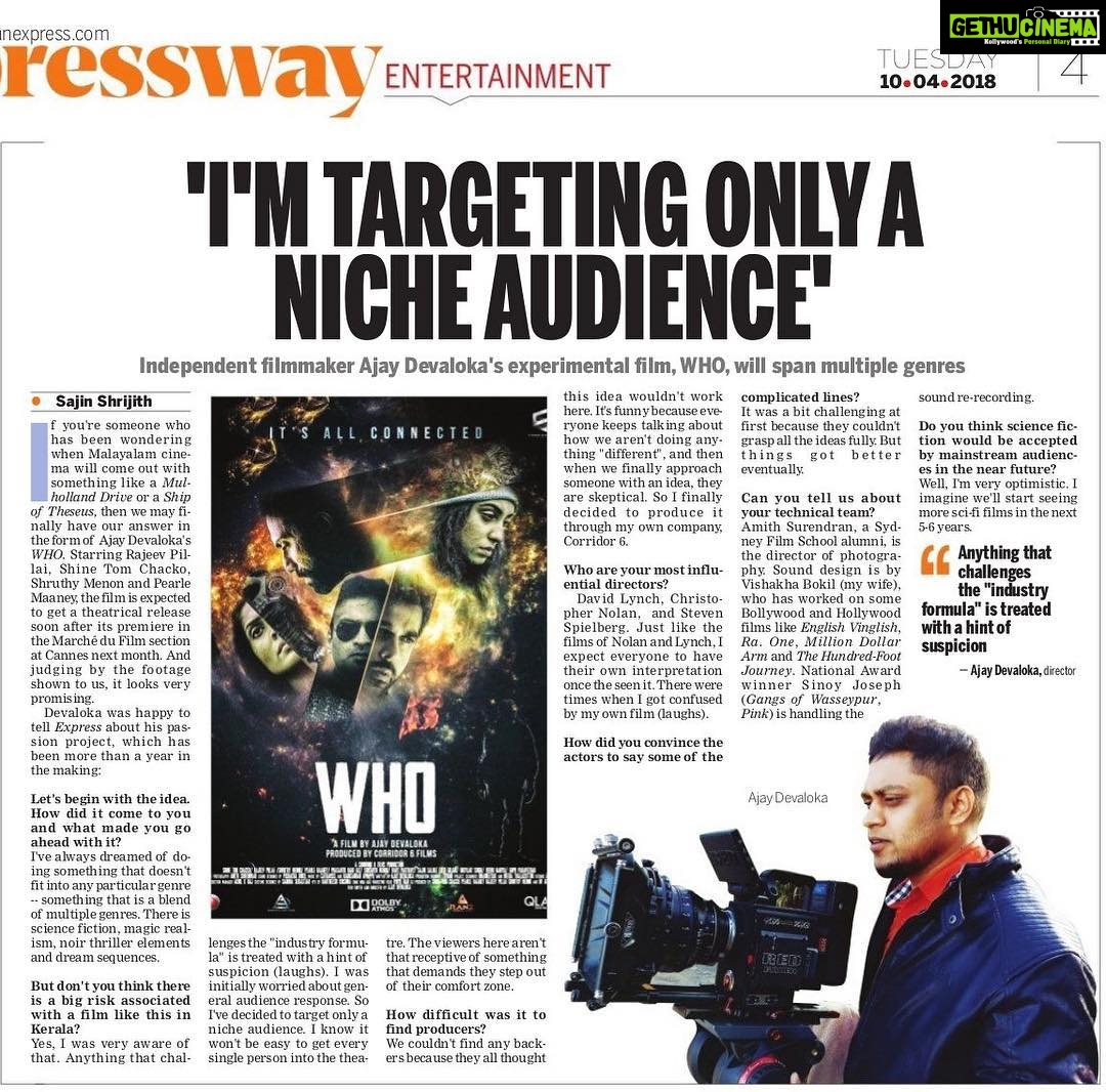Pearle Maaney Instagram - Article about “Who” Movie. @devalokaajay
