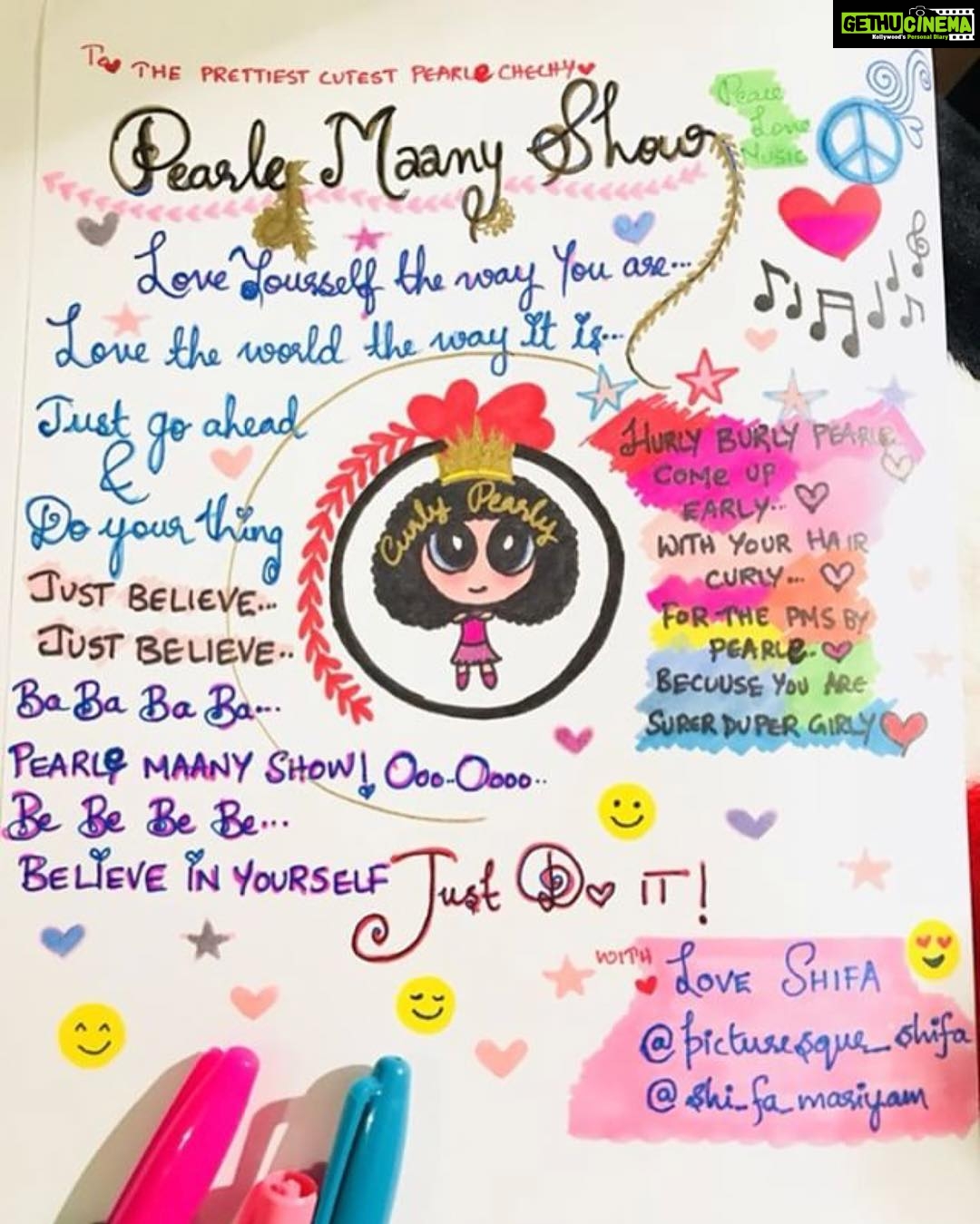 Pearle Maaney Instagram - @shi_fa_mariyam !!!! This is one of the cutest and most sweetest things anyone has ever done for me!!!😘😘😘 #PMS #promosong #lyrics #pearlemaaneyshow