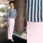 Pearle Maaney Instagram - Look for the day... I chose to pair a pink pastel coloured pants with a black and white striped shirt. Perfect for a formal event when you want to play it casual too😊 The striped shoes just came in by luck 😀