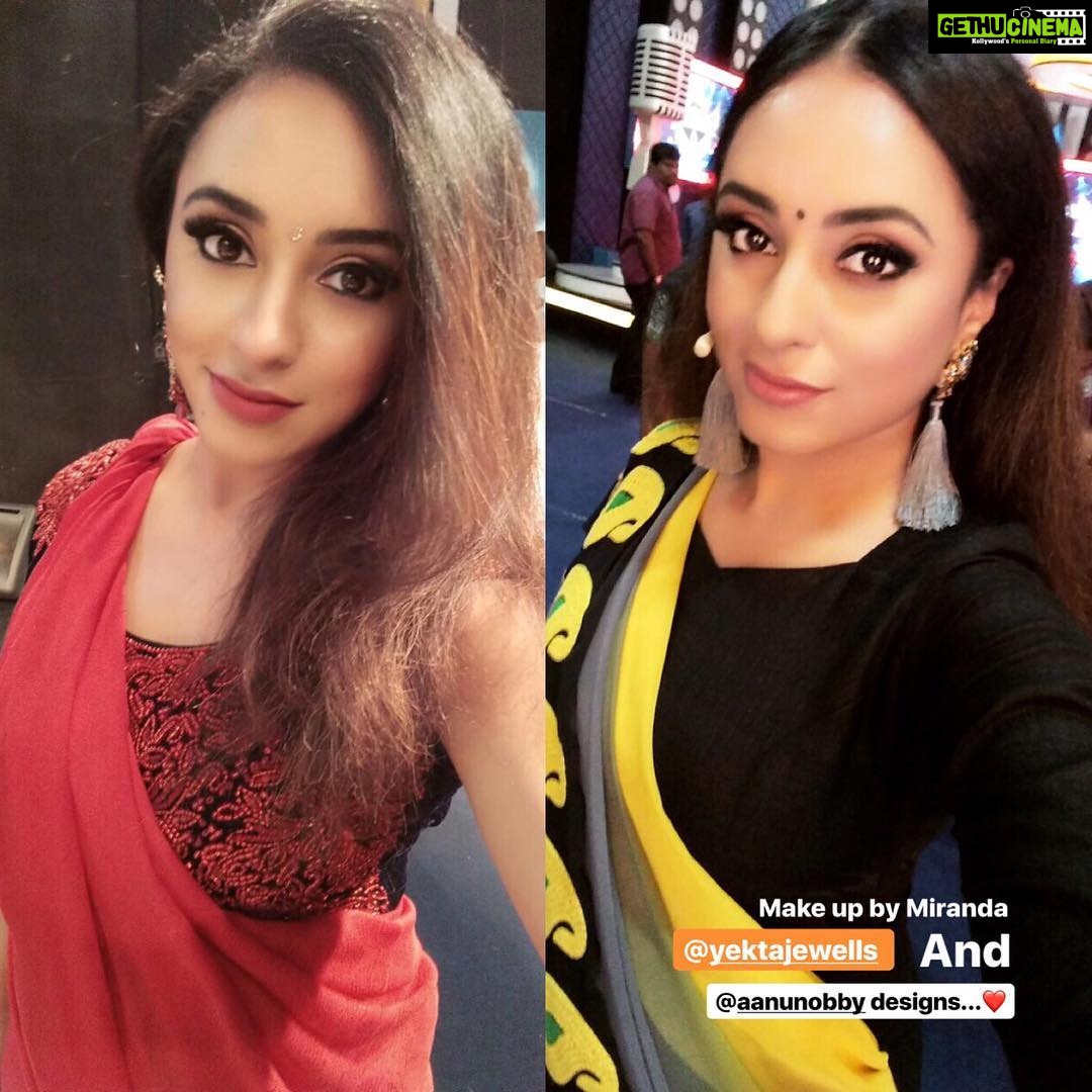 Pearle Maaney Instagram - Wearing my favourite @aanunobby and @yektajewells for Maanya Maha Jenangale On Kairali tv... #today’slook Make up and hair by Miranda